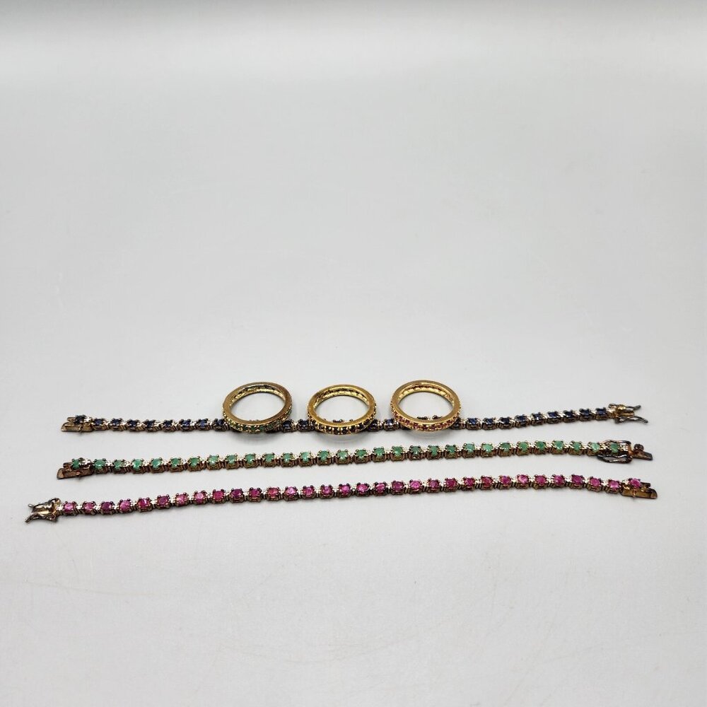 Tri Color Tennis Bracelet Stacking Ring Set Cubic Zirconia ADI 925 Thai Silver